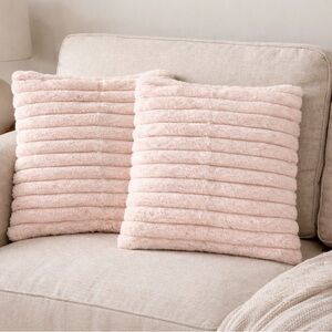 Blush Pink Faux Fur Throw Pillow Covers 18X18 Set of 2, Decorative Soft Striped
